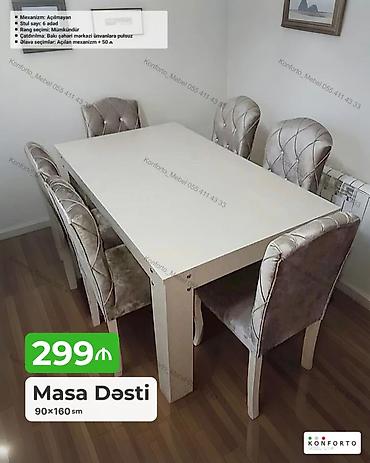 Məhsul: Masa Dəsti - Ölçü: 90×160 sm - Stul sayı: 6 ədəd - Mexanizm