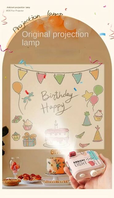 Praznična dekoracija: Projektor Happy Birthday NOVO Dečji rođendanski projektor sa šest — 1