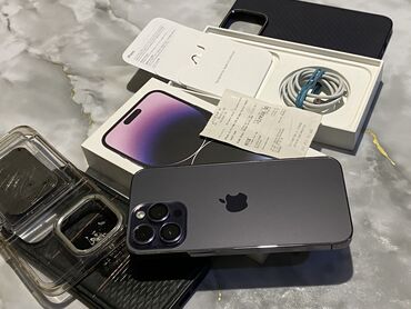 Apple iPhone: IPhone 14 Pro Max, Новый, 256 ГБ, Deep Purple, Наушники, Зарядное устройство, Защитное стекло, 100 %