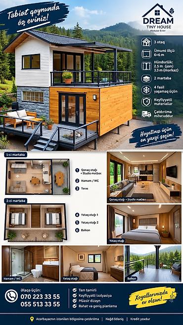 Dream Tiny House – modul ev - 3 otaq - Ümumi ölçü: 6×6 m - Hündürlük