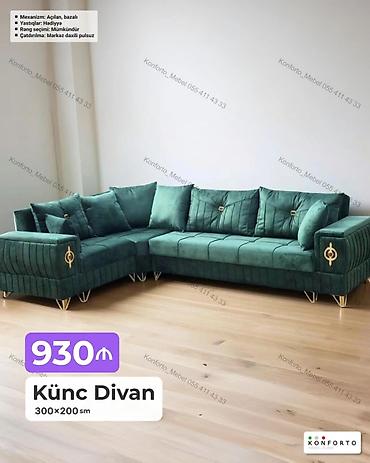 Mebel: Künc divan – 300×200 sm - Mexanizm: açılan, bazalı (yataq funksiyası — 1