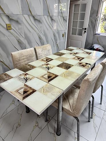 yazi stollari: Mətbəx üçün, İşlənmiş, Açılan, Dördbucaq masa, 4 stul — 3