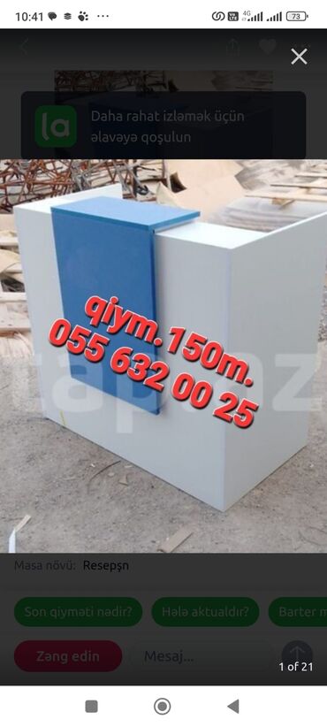 Sifarişlə ofis dolabları: Resepsiyon masası – iş yerləri, klinikalar, ofislər və satış