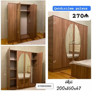 qapi rengleri: Yeni, Açılan, 4 qapılı Düz dolab, Qarderob, paltar dolabı