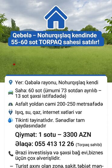Torpaq sahələrinin satışı: 55 sot, Biznes üçün, Barter mümkündür, Kupça (Çıxarış)