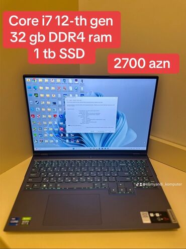 Kompüter ehtiyyat hissələri: Bu noutbuk Intel Core i7 12-ci nəsil prosessor, 32 GB DDR4 RAM və 1 TB