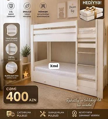 embawood usaq carpayilari: Uşaq üçün iki mərtəbəli çarpayı – ağ rəngdə, minimalistik dizayn — 1