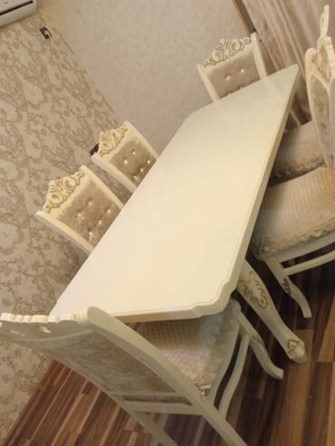 metbex stolu qiymetleri: Qonaq otağı üçün, İşlənmiş, Açılan, Kvadrat masa, 6 stul