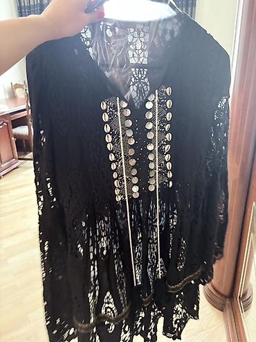 Qadın geyimləri: Qara krujeva tunika/kimono - Material: tam krujeva (açıq naxışlı — 1