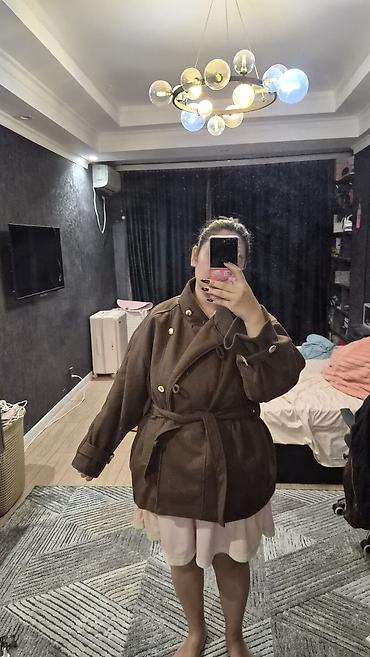 куртки кожанные: Пальто, Бушлат, Осень-весна, Короткая модель, С поясом — 1