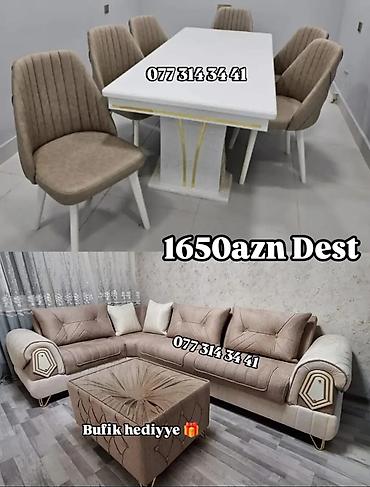 ev ucun stol stul: Mebel dəsti – yemək masası + 6 ədəd stul + künc divan - Müasir — 3