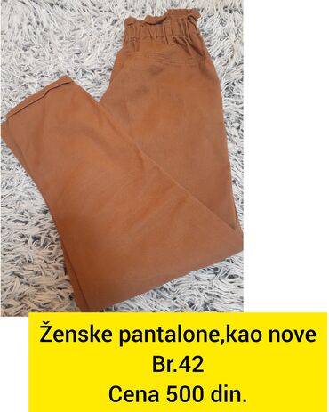 braon pantalone sa: Svetlo braon ženske pantalone,sa visokim strukom,kao nove Br.42 Cena