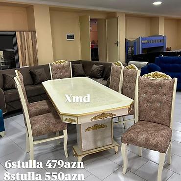 Masa və oturacaq dəstləri: Masa və 6 stul dəsti – Xmd • Komplekt: 1 yemək masası + 6 ədəd stul — 82