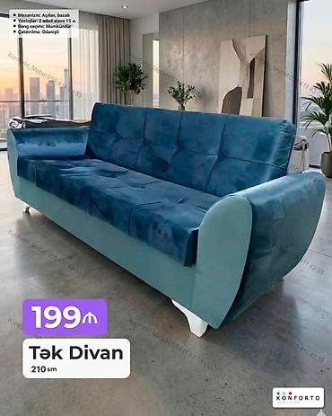 Divanlar: Tək divan – 210 sm - Mexanizm: açılan, bazalı (yataq funksiyalı, alt — 1