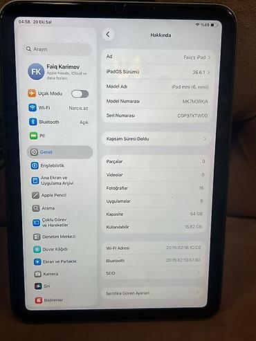 Apple iPad: Apple iPad mini (6-cı nəsil) planşet - Model nömrəsi: MK7M3RK/A - — 1
