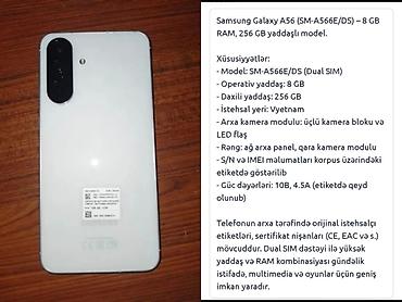 Samsung Galaxy A56, 256 GB, rəng - Ağ, İki sim kartlı