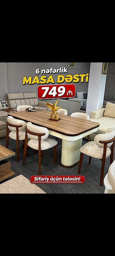 6 nəfərlik masa dəsti - Dəst tərkibi: 1 ədəd düzbucaqlı yemək masası