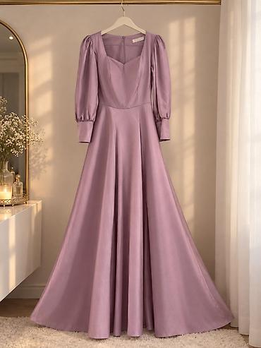 Mauve rəngli, zərif maxi don - Model: kvadrat dekolteli, ürəkvari