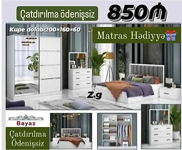 komodlar: Yataq otağı dəsti – ağ rəng Komplekt: - Çarpayı (başlıqla) - 2 ədəd — 1