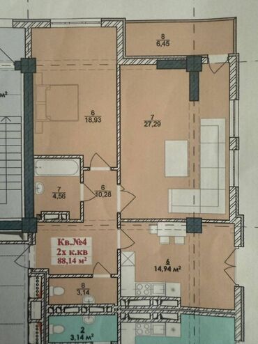 12 мкр бишкек: 2 комнаты, 88 м², Элитка, 7 этаж, ПСО (под самоотделку)