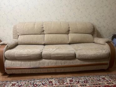 диван и 2 кресла: Модульный диван, цвет - Бежевый, Б/у