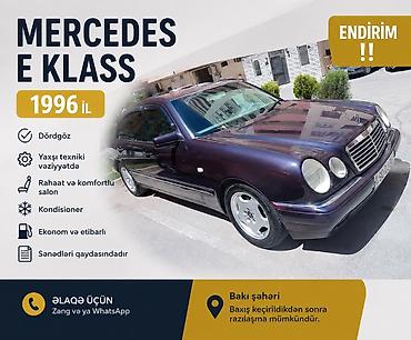 mersedes w204: Mercedes E-Klass, 1996 il Xüsusiyyətlər: - Dördgöz kuzov - Yaxşı — 1