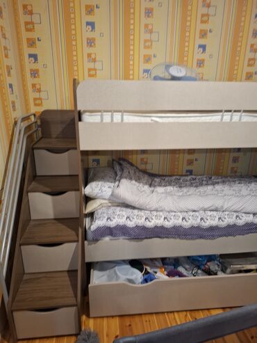 İkimərtəbəli uşaq çarpayıları: Oğlan və qız üçün, Çarpayı, Matras ilə, Siyirməli — 5