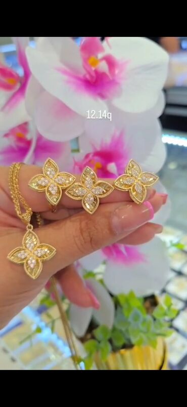 Sırğalar: Sırğa, Sarı qızıl, 585 Əyar, 123 g, Ödənişli çatdırılma, Ünvandan götürmə — 3