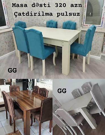 plasmas stular: Masa dəsti – 6 yerlik komplekt - Komplekt: 1 ədəd yemək masası + 6 — 1