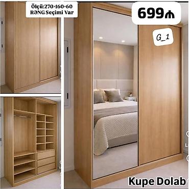 Dolablar: Kupe dolab – sürgülü qapılı, güzgülü model. Ölçü: 270 × 160 × 60 sm — 1