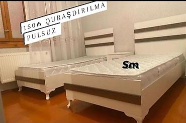 noçnik: İki ədəd tək nəfərlik çarpayı dəsti. - Rəng: ağ, dekorativ qəhvəyi — 1