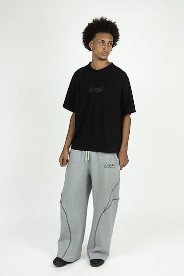 kiwi geyimi: Unisex boz rəngli geniş kəsimli sweatpants - Parça: yumşaq, qalın — 1