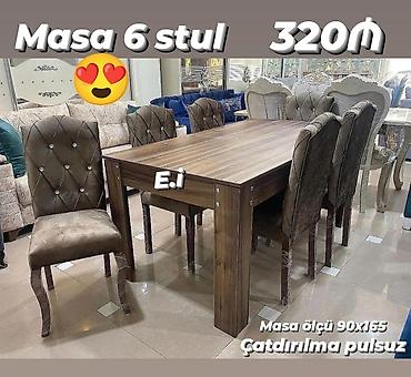 2 el mebiler: Qonaq otağı üçün, Yeni, Açılmayan, Dördbucaq masa, 6 stul — 1