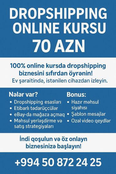 giris qapisi: Dropshipping ilə Pul Qazanma Kursu A-dan Z-yə qədər Sadəcə 70 AZN!