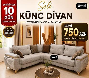 ucuz divan satilir: Seli künc divan - Geniş L‑şəkilli dizayn: qonaq otağına səliqəli — 1