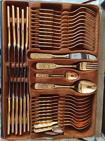 oro 24k inox 1810: AMC Besteck “Gold 70 TLG Noblesse” – set escajga sa pozlatom 23/24 — 4