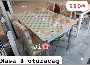 стол письменный: Mətbəx üçün, Açılmayan, Dördbucaq masa, 4 stul