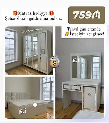 guzgulu kamot: Yataq otağı mebel dəsti Tərkibi: - 3 qapılı şkaf – güzgülü ön panel — 1