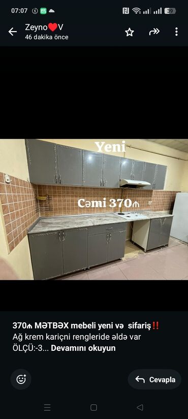 Divanlar: *370₼ MƏTBƏX mebeli yeni və sifariş*‼️ Ağ krem kariçni rengleride