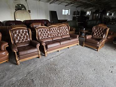 Stilske garniture: Kožni set za dnevni boravak – klasičan stil - Komplet: trosed + 2 — 4