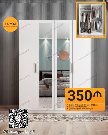 стеклянные полки на заказ: Düz dolab, Yataq otağı üçün, Qarderob, Açılan, Korpuslu, 4 qapılı