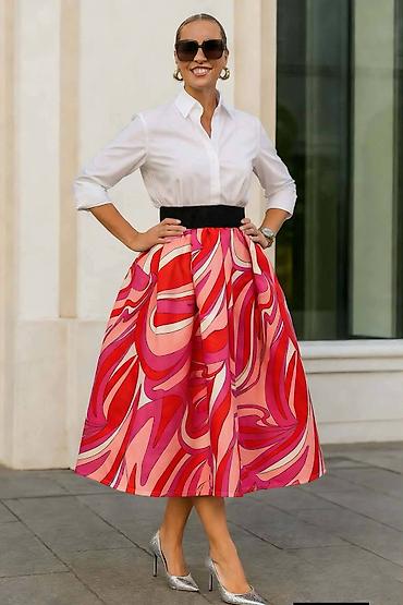 Suknje: Ženska midi suknja A-kroja sa visokim strukom - Silueta: raskošno — 9