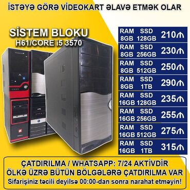 lga 1151: Sistem Bloku "H61 DDR3/Core i5 3570/8-16GB Ram/SSD" Ofis üçün Sistem
