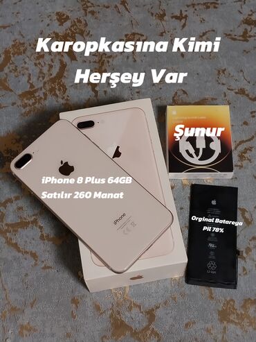 ikinci el iphone 5 s: IPhone 8 Plus, 64 GB, Matte Gold, Barmaq izi, Simsiz şarj