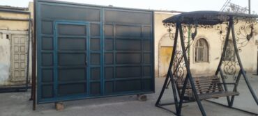 ucuz qaplar: Dəmir Həyət darvazası, 3 m, Mexaniki, Qapı ilə, rəng - Mavi, Kredit yoxdur