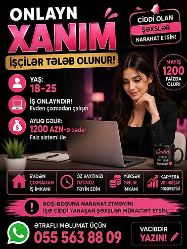 çağrı mərkəzi: Çağrı mərkəzi operatoru tələb olunur, Yalnız qadınlar üçün, 18-29 yaş, Aylıq ödəniş — 1