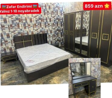 Yataq otağı dəstləri: 2 təknəfərlik çarpayı, Dolab, Tumba, 2 tumba, Azərbaycan, Yeni