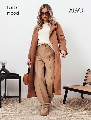 Пальто: Женское пальто-халат в карамельно-латте оттенке Элегантная базовая — 1