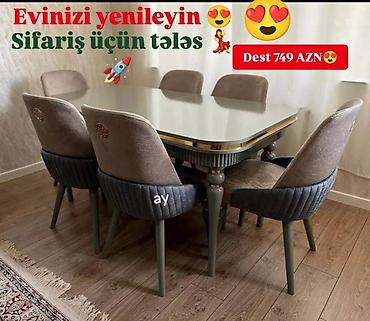 plasmas masa: Qonaq otağı üçün, Yeni, Açılmayan, Dördbucaq masa, 6 stul — 1