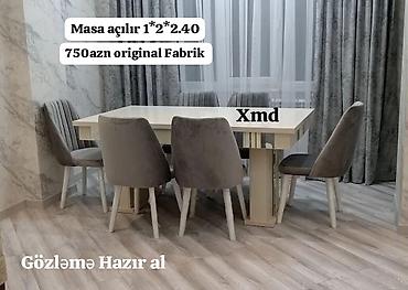 Açılan yemək masası və 6 stul dəsti - Masa ölçüsü: 1.00 × 2.00 m